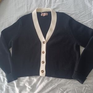 Philosophy Black & White Classic Women's Cropped Cardigan Sweater Size Large